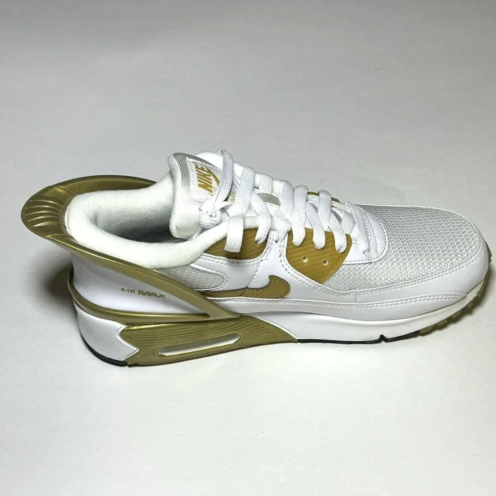 Nike Air Max 90 Flyease White Gold Sneaker Shoe CV0526-100 GS Size 7 Women's 8.5 - Picture 2 of 9